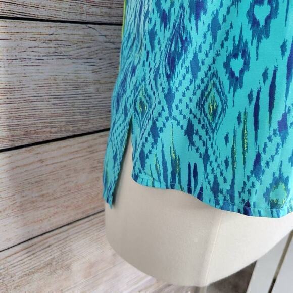 American Eagle Cap Sleeve Neon Geometric Blue Green Open Back Top Size Small - Picture 5 of 7